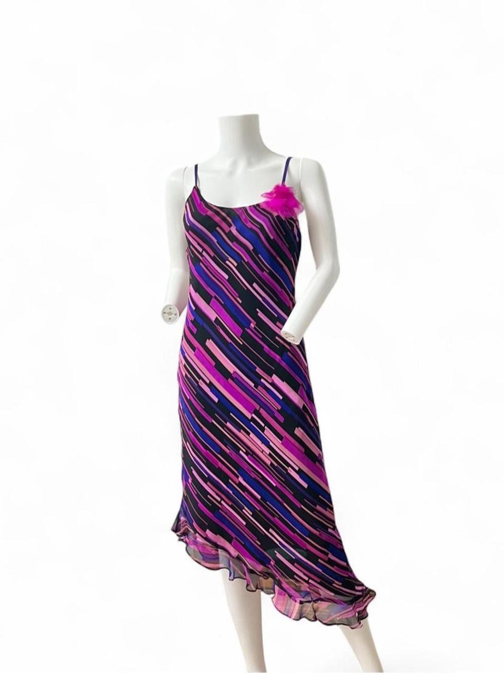 Betsey Johnson Pink & Purple Striped Slip Dress with Flower Accent